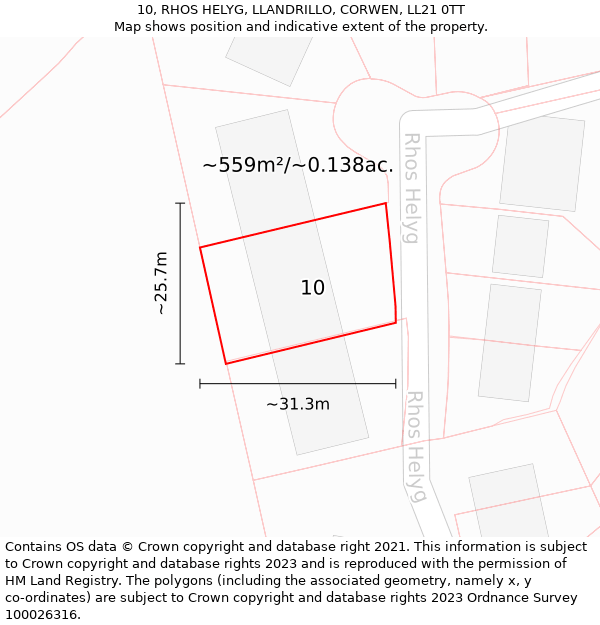 10, RHOS HELYG, LLANDRILLO, CORWEN, LL21 0TT: Plot and title map