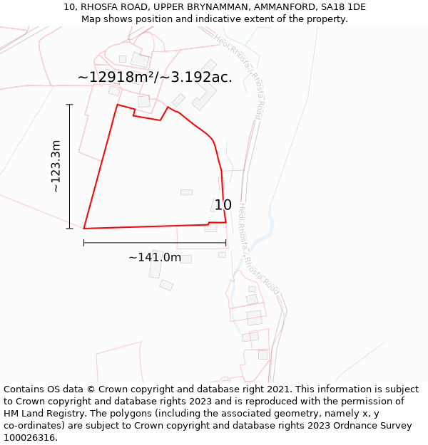 10, RHOSFA ROAD, UPPER BRYNAMMAN, AMMANFORD, SA18 1DE: Plot and title map