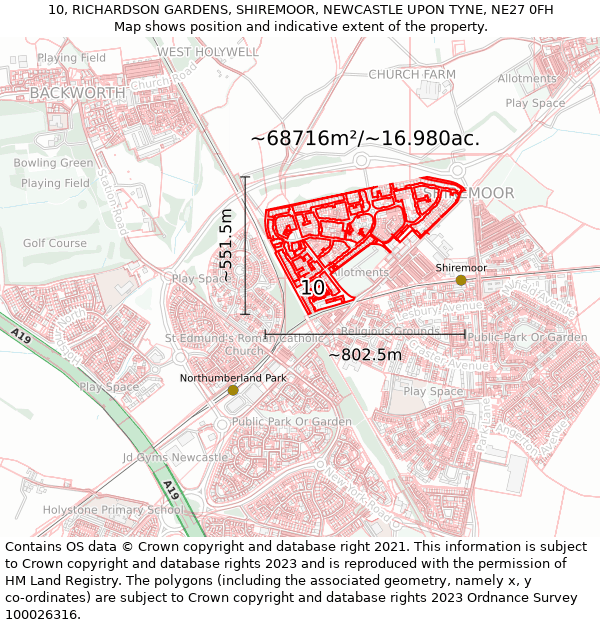 10, RICHARDSON GARDENS, SHIREMOOR, NEWCASTLE UPON TYNE, NE27 0FH: Plot and title map