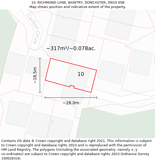 10, RICHMOND LANE, BAWTRY, DONCASTER, DN10 6SB: Plot and title map