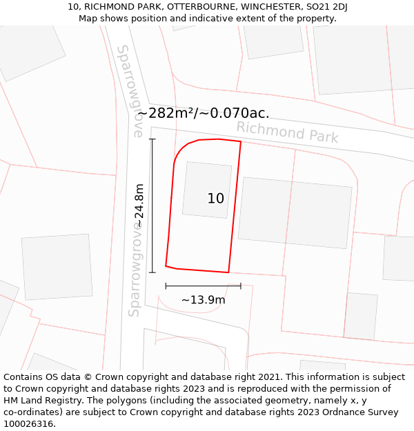 10, RICHMOND PARK, OTTERBOURNE, WINCHESTER, SO21 2DJ: Plot and title map