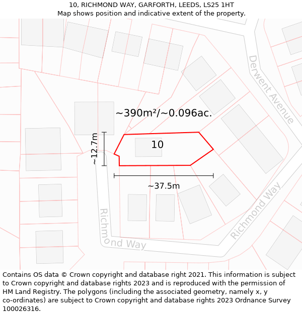 10, RICHMOND WAY, GARFORTH, LEEDS, LS25 1HT: Plot and title map