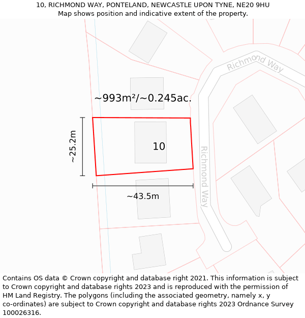 10, RICHMOND WAY, PONTELAND, NEWCASTLE UPON TYNE, NE20 9HU: Plot and title map