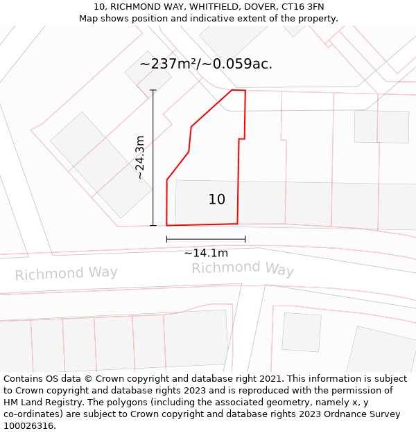 10, RICHMOND WAY, WHITFIELD, DOVER, CT16 3FN: Plot and title map