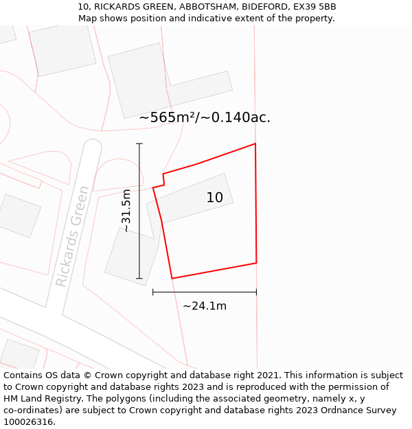 10, RICKARDS GREEN, ABBOTSHAM, BIDEFORD, EX39 5BB: Plot and title map