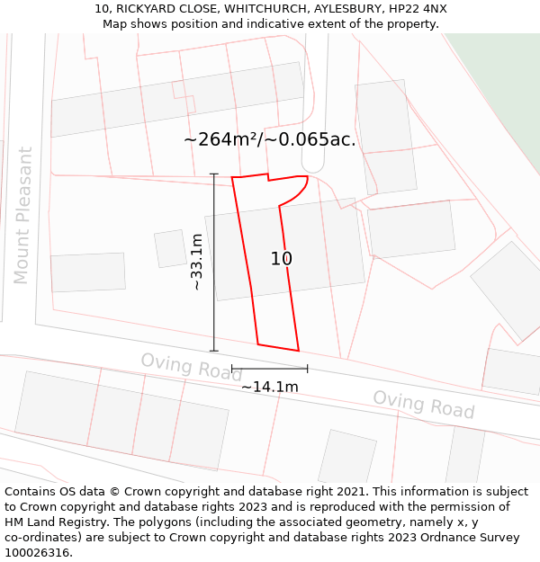 10, RICKYARD CLOSE, WHITCHURCH, AYLESBURY, HP22 4NX: Plot and title map