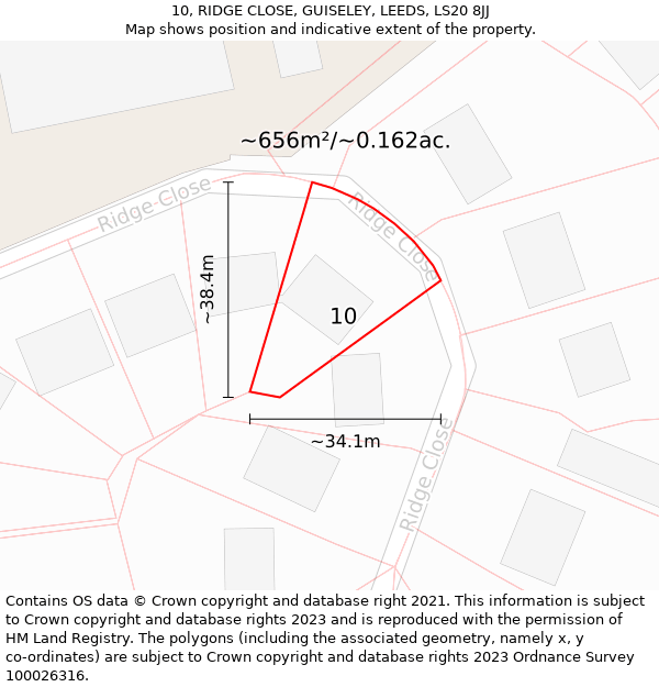 10, RIDGE CLOSE, GUISELEY, LEEDS, LS20 8JJ: Plot and title map