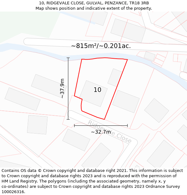 10, RIDGEVALE CLOSE, GULVAL, PENZANCE, TR18 3RB: Plot and title map