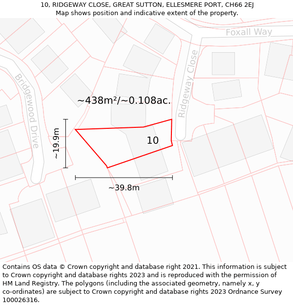 10, RIDGEWAY CLOSE, GREAT SUTTON, ELLESMERE PORT, CH66 2EJ: Plot and title map