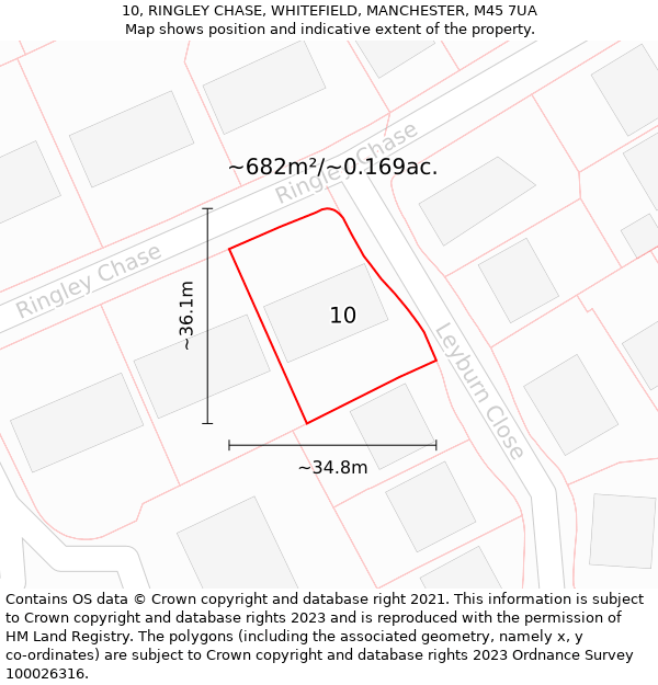 10, RINGLEY CHASE, WHITEFIELD, MANCHESTER, M45 7UA: Plot and title map