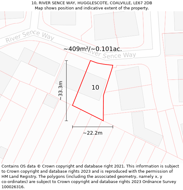 10, RIVER SENCE WAY, HUGGLESCOTE, COALVILLE, LE67 2DB: Plot and title map