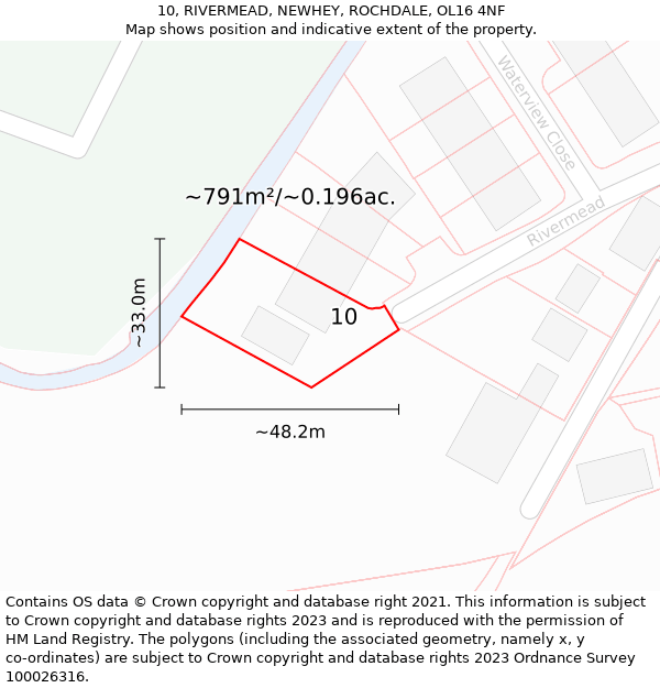 10, RIVERMEAD, NEWHEY, ROCHDALE, OL16 4NF: Plot and title map