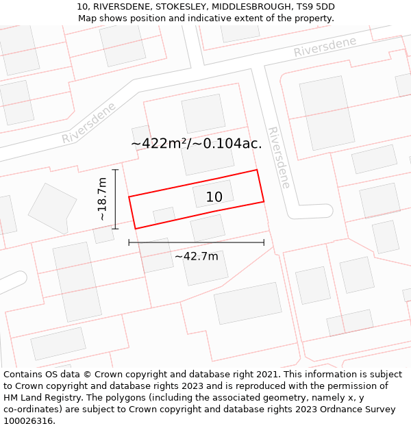 10, RIVERSDENE, STOKESLEY, MIDDLESBROUGH, TS9 5DD: Plot and title map