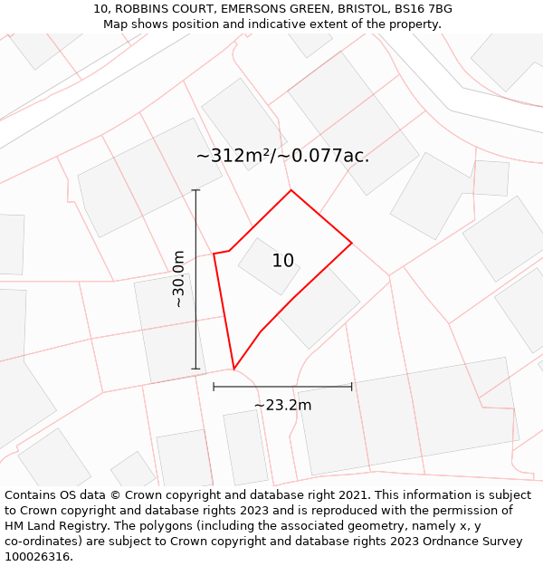 10, ROBBINS COURT, EMERSONS GREEN, BRISTOL, BS16 7BG: Plot and title map