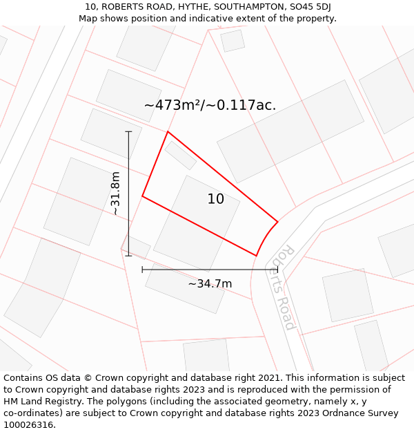 10, ROBERTS ROAD, HYTHE, SOUTHAMPTON, SO45 5DJ: Plot and title map