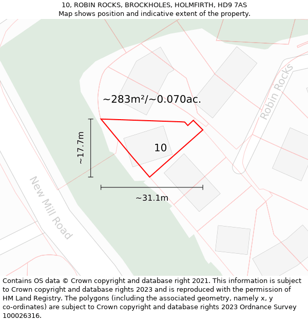 10, ROBIN ROCKS, BROCKHOLES, HOLMFIRTH, HD9 7AS: Plot and title map