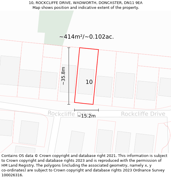 10, ROCKCLIFFE DRIVE, WADWORTH, DONCASTER, DN11 9EA: Plot and title map