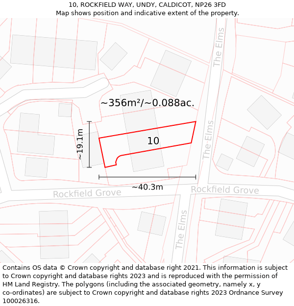 10, ROCKFIELD WAY, UNDY, CALDICOT, NP26 3FD: Plot and title map