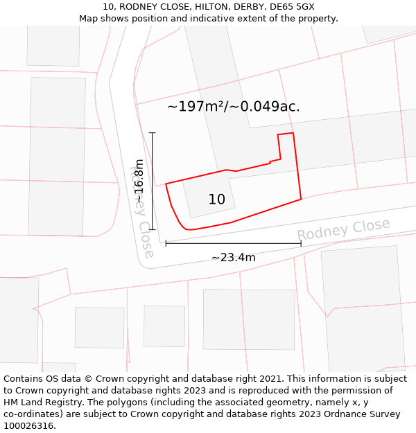 10, RODNEY CLOSE, HILTON, DERBY, DE65 5GX: Plot and title map