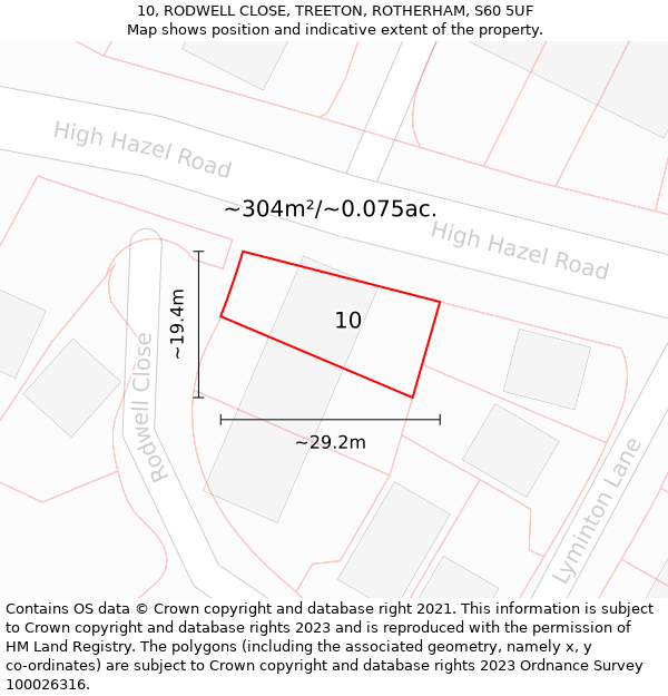 10, RODWELL CLOSE, TREETON, ROTHERHAM, S60 5UF: Plot and title map