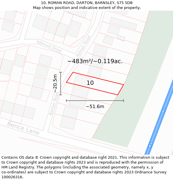 10, ROMAN ROAD, DARTON, BARNSLEY, S75 5DB: Plot and title map