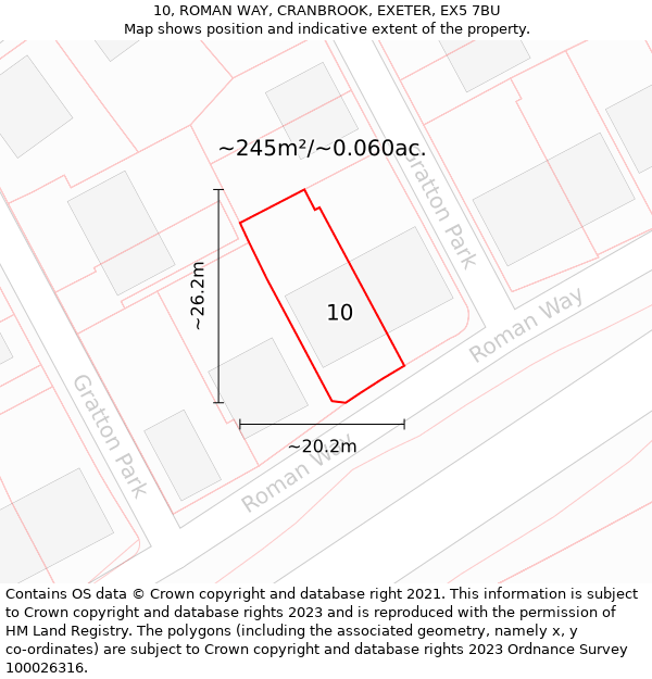 10, ROMAN WAY, CRANBROOK, EXETER, EX5 7BU: Plot and title map