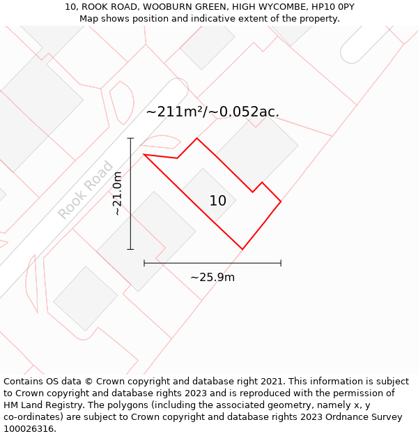 10, ROOK ROAD, WOOBURN GREEN, HIGH WYCOMBE, HP10 0PY: Plot and title map