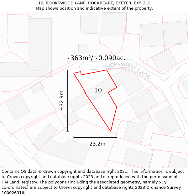 10, ROOKSWOOD LANE, ROCKBEARE, EXETER, EX5 2LG: Plot and title map