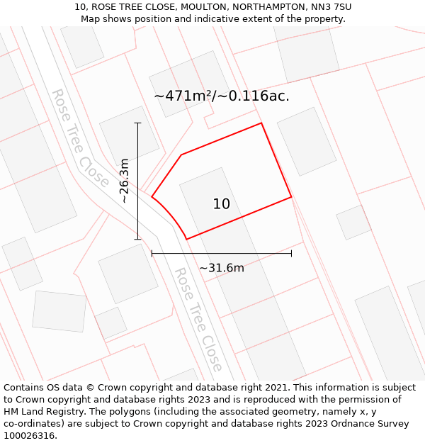 10, ROSE TREE CLOSE, MOULTON, NORTHAMPTON, NN3 7SU: Plot and title map