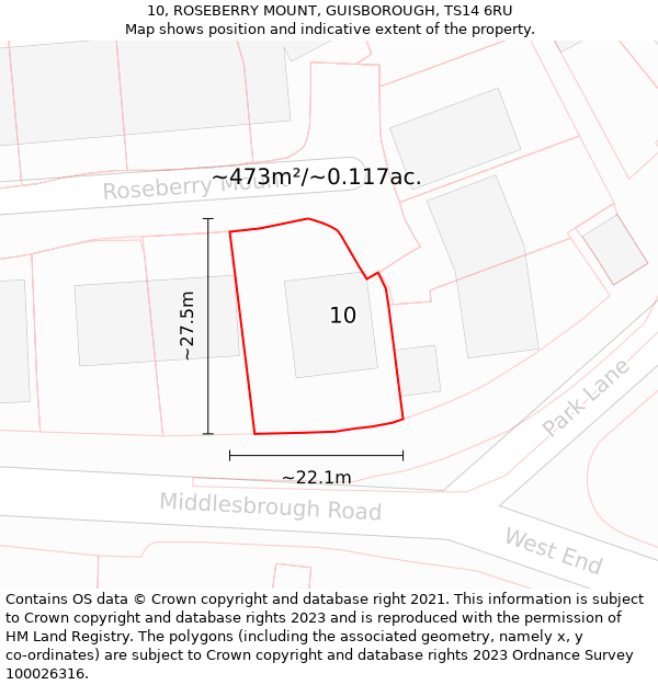 10, ROSEBERRY MOUNT, GUISBOROUGH, TS14 6RU: Plot and title map