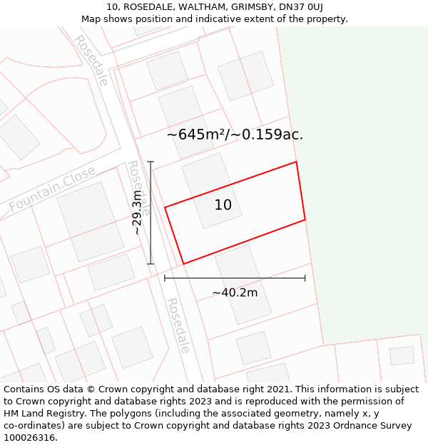 10, ROSEDALE, WALTHAM, GRIMSBY, DN37 0UJ: Plot and title map