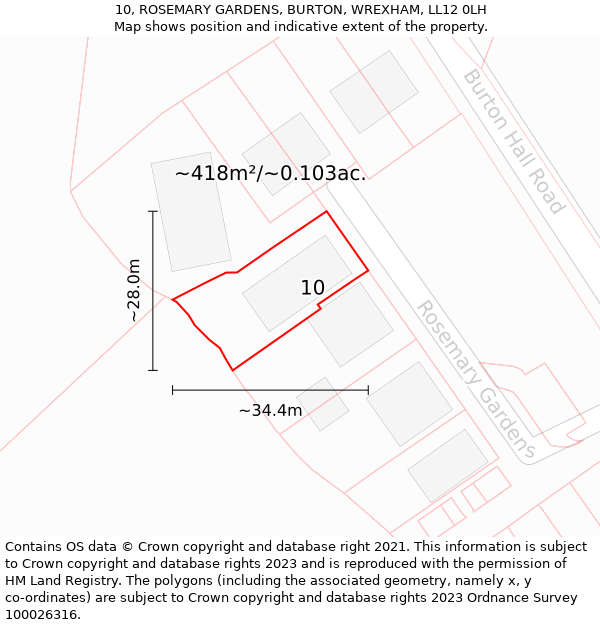 10, ROSEMARY GARDENS, BURTON, WREXHAM, LL12 0LH: Plot and title map