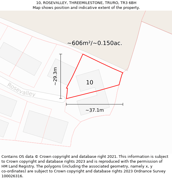 10, ROSEVALLEY, THREEMILESTONE, TRURO, TR3 6BH: Plot and title map