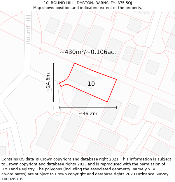 10, ROUND HILL, DARTON, BARNSLEY, S75 5QJ: Plot and title map