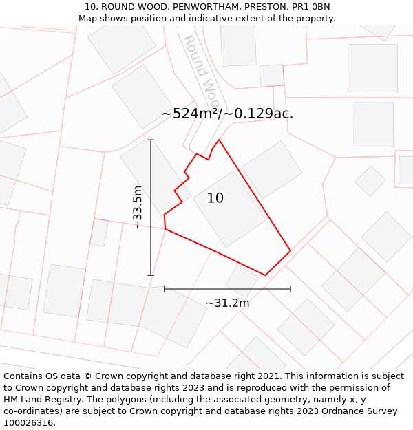 10, ROUND WOOD, PENWORTHAM, PRESTON, PR1 0BN: Plot and title map