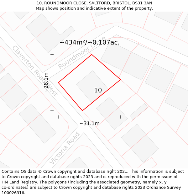 10, ROUNDMOOR CLOSE, SALTFORD, BRISTOL, BS31 3AN: Plot and title map
