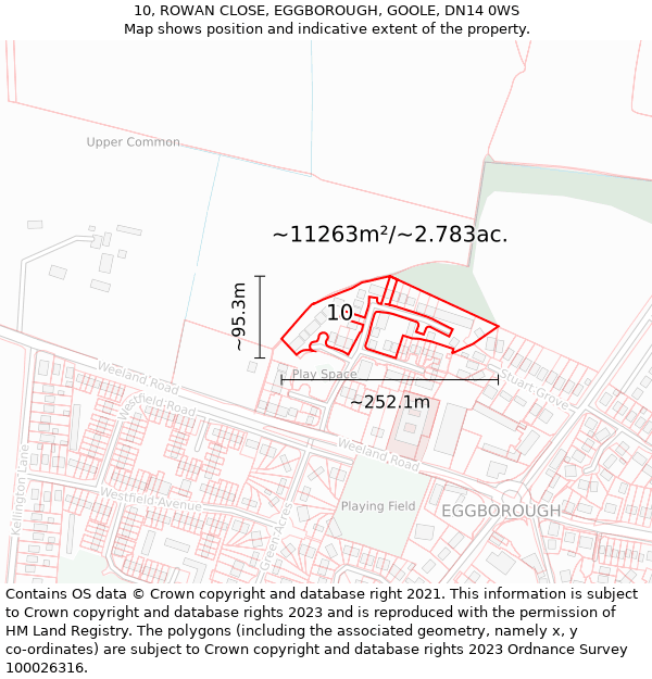 10, ROWAN CLOSE, EGGBOROUGH, GOOLE, DN14 0WS: Plot and title map