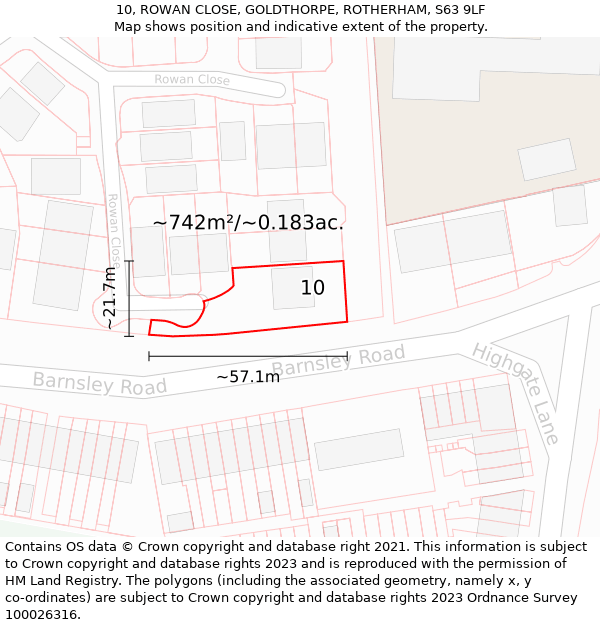 10, ROWAN CLOSE, GOLDTHORPE, ROTHERHAM, S63 9LF: Plot and title map