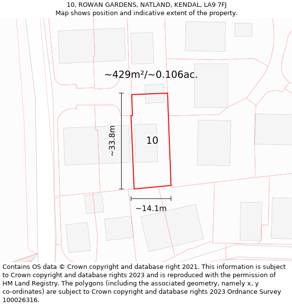 10, ROWAN GARDENS, NATLAND, KENDAL, LA9 7FJ: Plot and title map