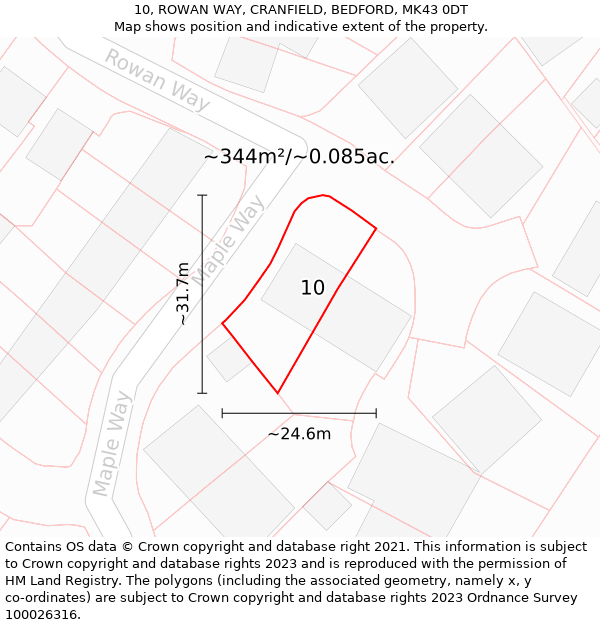 10, ROWAN WAY, CRANFIELD, BEDFORD, MK43 0DT: Plot and title map