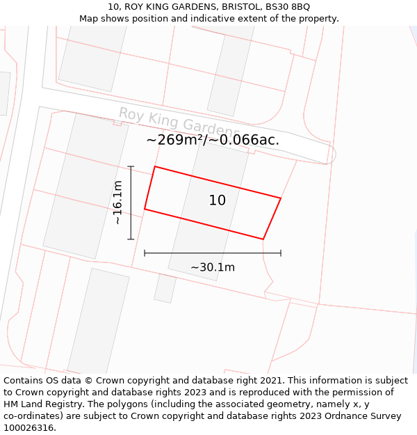 10, ROY KING GARDENS, BRISTOL, BS30 8BQ: Plot and title map