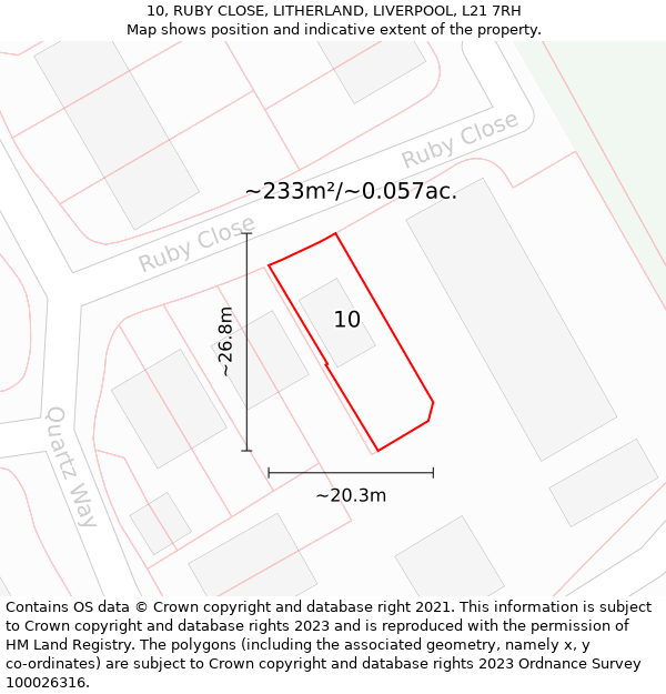 10, RUBY CLOSE, LITHERLAND, LIVERPOOL, L21 7RH: Plot and title map