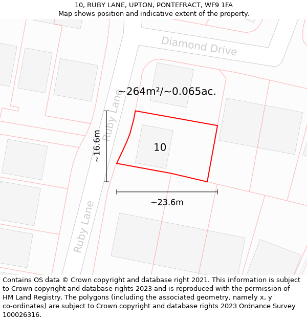 10, RUBY LANE, UPTON, PONTEFRACT, WF9 1FA: Plot and title map