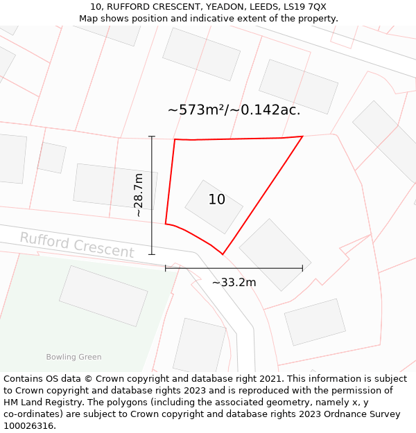 10, RUFFORD CRESCENT, YEADON, LEEDS, LS19 7QX: Plot and title map