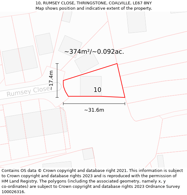 10, RUMSEY CLOSE, THRINGSTONE, COALVILLE, LE67 8NY: Plot and title map