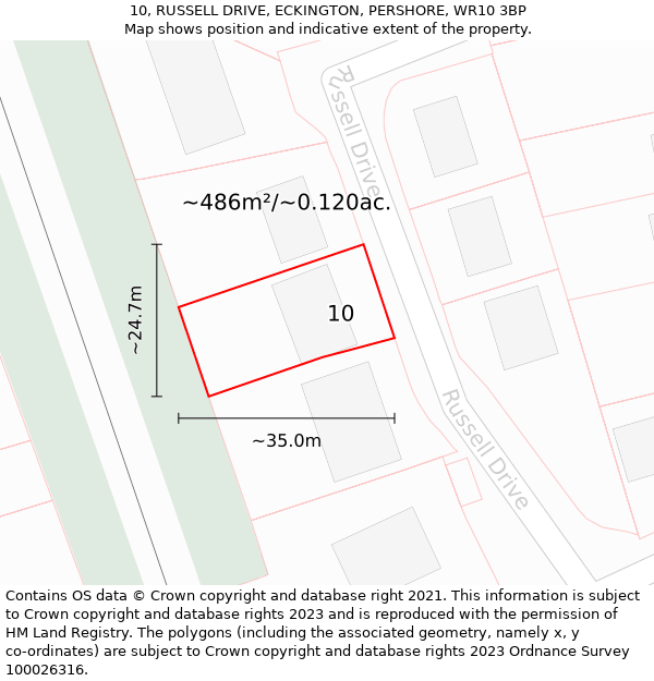 10, RUSSELL DRIVE, ECKINGTON, PERSHORE, WR10 3BP: Plot and title map