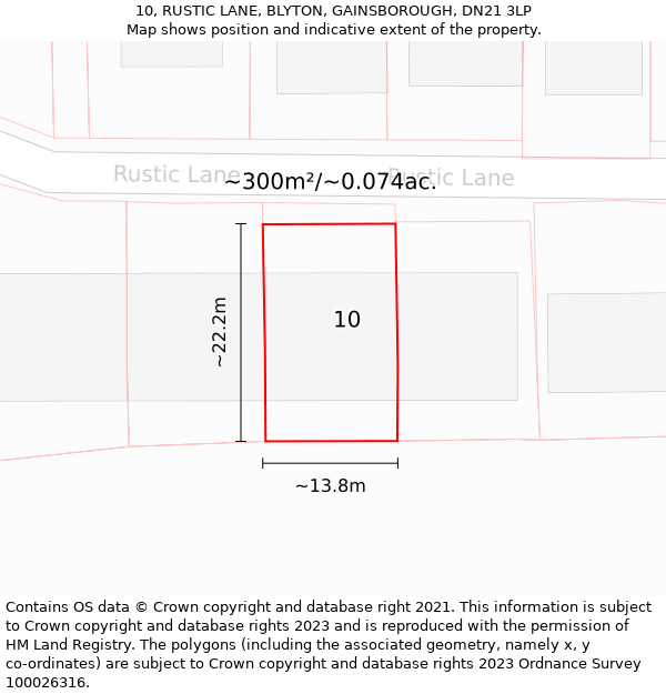 10, RUSTIC LANE, BLYTON, GAINSBOROUGH, DN21 3LP: Plot and title map