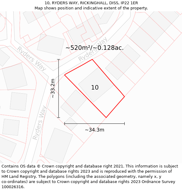 10, RYDERS WAY, RICKINGHALL, DISS, IP22 1ER: Plot and title map