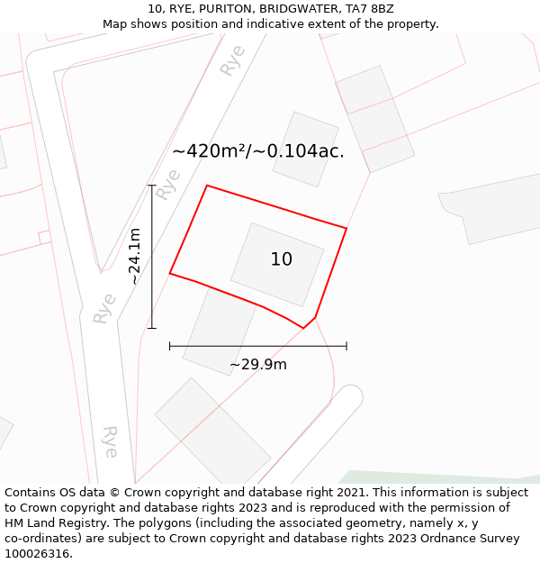 10, RYE, PURITON, BRIDGWATER, TA7 8BZ: Plot and title map