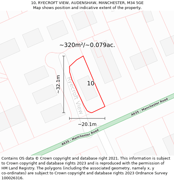 10, RYECROFT VIEW, AUDENSHAW, MANCHESTER, M34 5GE: Plot and title map